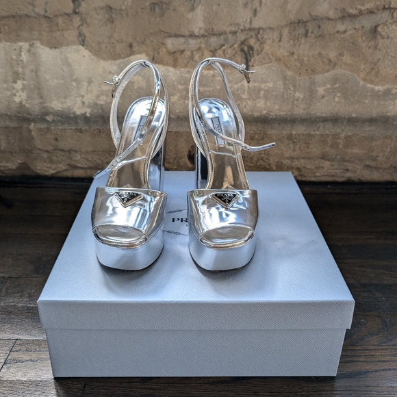 Prada Metallic Platform Sandals, silver size 39 - Picture 2 of 6